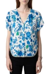 Zadig & Voltaire Tiffiny Crepe Blouse In Garden Flowers In Ecru/blue