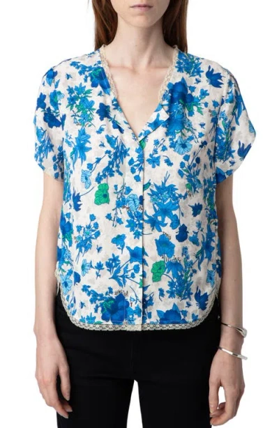 Zadig & Voltaire Tiffiny Crepe Blouse In Garden Flowers In Blue
