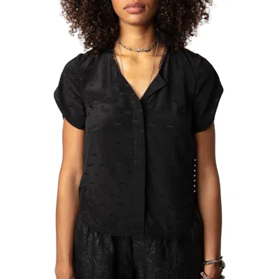 Zadig & Voltaire Tiffany Jacquard Wings Silk Blouse In Black