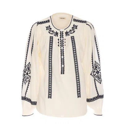 Zadig & Voltaire Crewneck Embroidered Long Sleeves Top In White