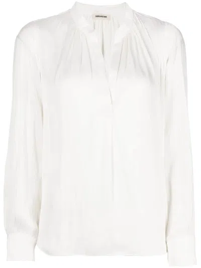 Zadig & Voltaire Tink V-neck Satin Long-sleeve Blouse In Nocolor