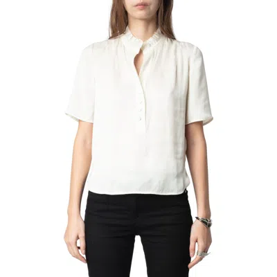 Zadig & Voltaire Topher Ruffle Neck Satin Popover Top In Flake