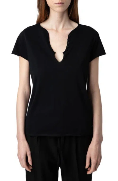 Zadig & Voltaire Tuni Wings Strass Embellished Keyhole Cotton Graphic T-shirt In Black