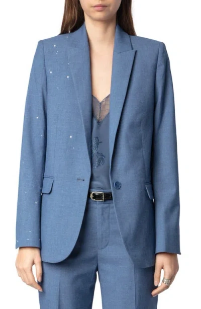 Zadig & Voltaire Valse Crystal One-button Blazer In Surf
