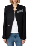 Zadig & Voltaire Very Bis Button-less Embellished Jacket In Encre