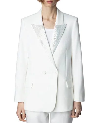 Zadig & Voltaire Visit Tailleur Strass Rain Blazer In White