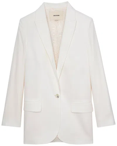 Zadig & Voltaire Zadig&voltaire Women's Blanc Vow Logo-embroidered Single-breasted Linen Blazer In Beige