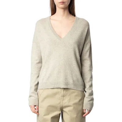 Zadig & Voltaire Vivi Patch Cashmere V-neck Sweater In Geology