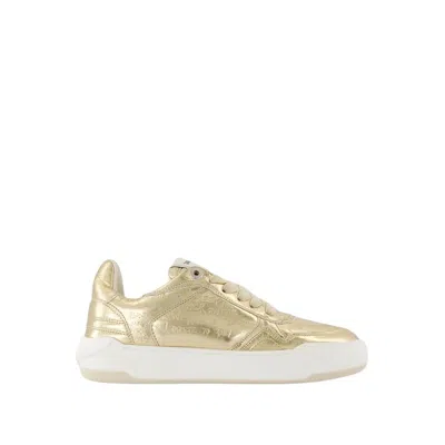 Zadig & Voltaire Wings Vintage Graffiti Leather Sneaker In Gold