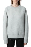 Zadig & Voltaire Upper Pmo Rhinestone Wings Sweatshirt In Gris Chine Clair