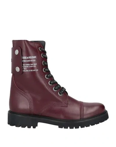 Zadig & Voltaire Woman Ankle Boots Burgundy Size 7 Leather In Red