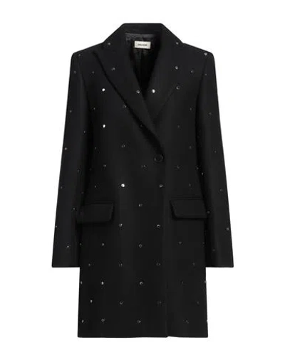 ZADIG & VOLTAIRE ZADIG & VOLTAIRE WOMAN COAT BLACK SIZE L WOOL, POLYAMIDE