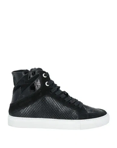 Zadig & Voltaire High Lash Crinkled-finish Leather Sneakers In Black