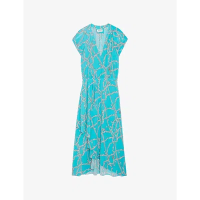 Zadig & Voltaire Randall Logo-print Midi Dress In Aqua