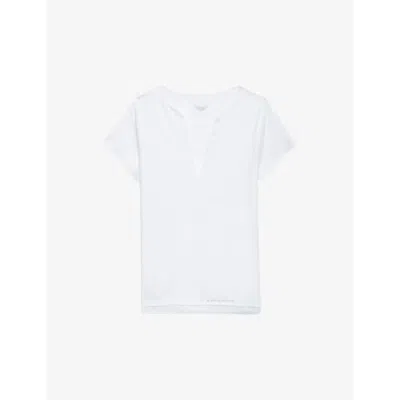 ZADIG & VOLTAIRE WOMENS BLANC REGULAR-FIT BUTTON-NECK COTTON T-SHIRT