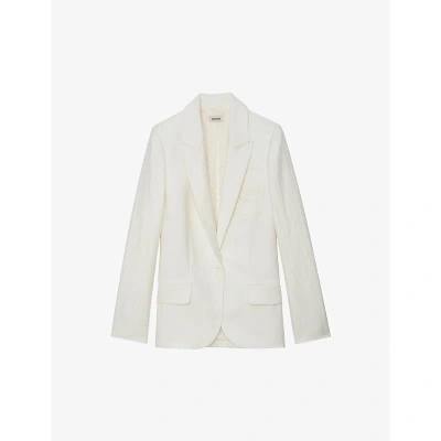 Zadig & Voltaire Zadig&voltaire Womens Blanc Vow Logo-embroidered Single-breasted Linen Blazer