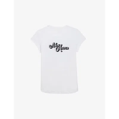 Zadig & Voltaire Zadig&voltaire Women's Blanc Woop Slogan-print Short-sleeve Cotton-blend T-shirt