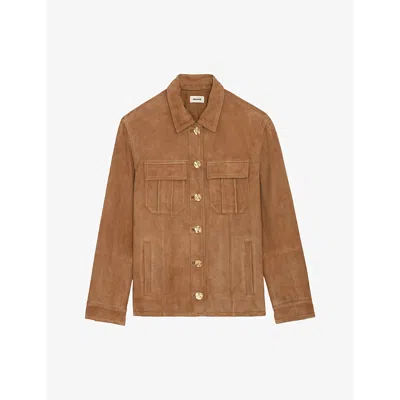 Zadig & Voltaire Womens Cognac Kuba Flap-pocket Suede Jacket