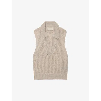 Zadig & Voltaire Zadig&voltaire Women's Ecru Lunny V-neck Sleeveless Merino-wool Jumper