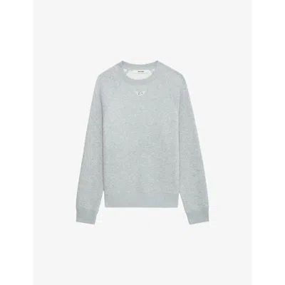 Zadig & Voltaire Womens Gris Chine Clair Upper Diamante-embellished Wings Cotton-blend Sweatshirt