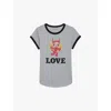 Zadig & Voltaire Womens Gris Chine Woop Graphic-print Short-sleeve Cotton And Linen-blend T-shirt In Gris Chine