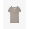 Zadig & Voltaire Womens Latte Celsy Five-buttoned Cashmere T-shirt