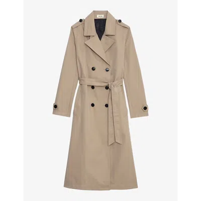 ZADIG & VOLTAIRE WOMENS LATTE MANDY BELTED-WAIST DOUBLE-BREASTED COTTON TRENCH