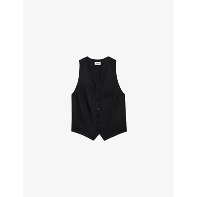Zadig & Voltaire Womens Noir Emaux V-neck Button-up Satin Top