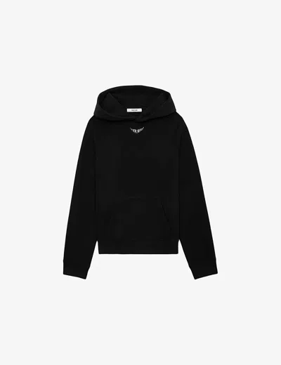 Zadig & Voltaire Womens Noir Georgy Diamante-wing Relaxed-fit Cotton-blend Hoody