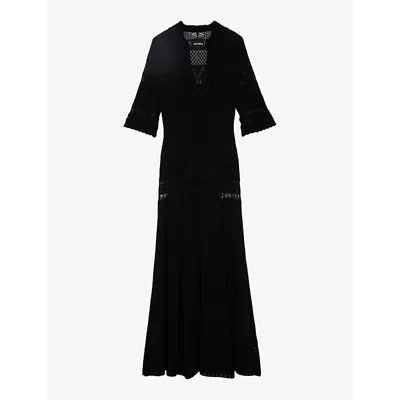 Zadig & Voltaire Womens Noir Memphis Crochet-knit Organic-cotton Maxi Dress