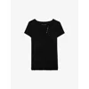Zadig & Voltaire Womens Noir Regular-fit Button-neck Cotton T-shirt In Noir