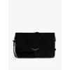 ZADIG & VOLTAIRE ZADIG&VOLTAIRE WOMEN'S NOIR ROCK ETERNAL WING-EMBELLISHED SUEDE CLUTCH