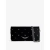 ZADIG & VOLTAIRE ZADIG&VOLTAIRE WOMEN'S NOIR ROCK LUCKY CHARM-EMBELLISHED SUEDE CLUTCH BAG