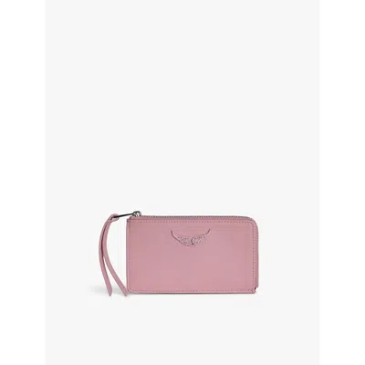 Zadig & Voltaire Womens Pretty Zv Logo-plaque Leather Cardholder In Pretty