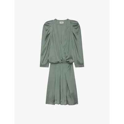 Zadig & Voltaire Zadig&voltaire Womens Treillis Ruz Wrap-neck Long-sleeve Satin Mini Dress