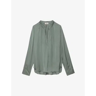 Zadig & Voltaire Zadig&voltaire Womens Treillis Tink V-neck Satin Shirt In Treillis