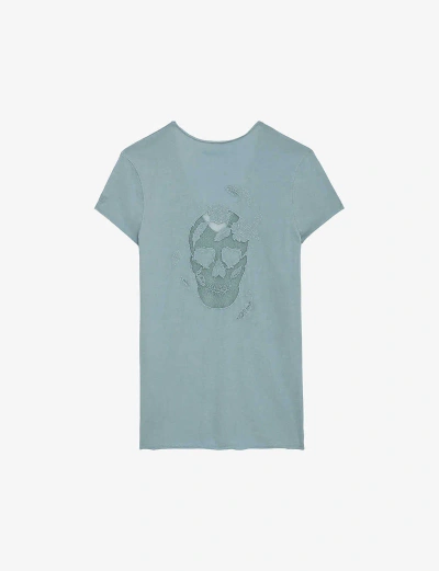Zadig & Voltaire Zadig&voltaire Women's Glacier Story Fishnet Skull Embroidered-motif Cotton T-shirt