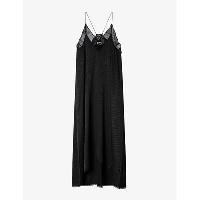 Zadig & Voltaire Zadig&voltaire Womens Noir Risty Lace-trim Silk Midi Dress In Black