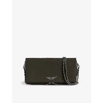 Zadig & Voltaire Womens Record Rock Python-embossed Wing-embellished Leather Clutch In Record