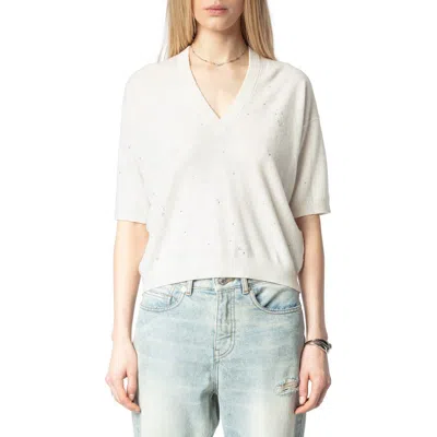Zadig & Voltaire Womens Wully Rhinestone Knitted Top In Beige