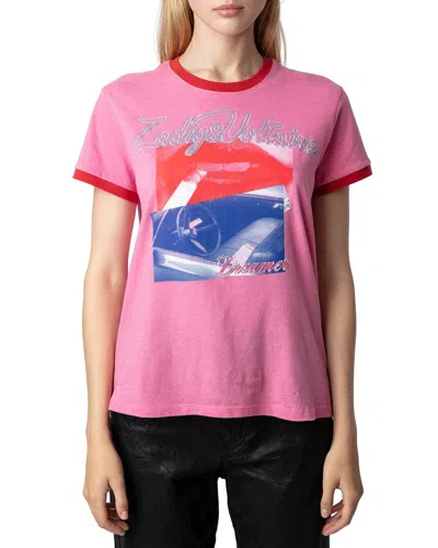 Zadig & Voltaire Zoe Photoprint Double Photo Linen-blend Shirt In Pink