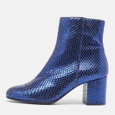 Pre-owned Zadig & Voltaire Zadiq & Voltaire Blue Python Block Heel Ankle Boots Size 37
