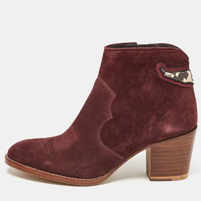 Pre-owned Zadig & Voltaire Zadiq & Voltaire Burgundy Suede Ankle Boots Size 36