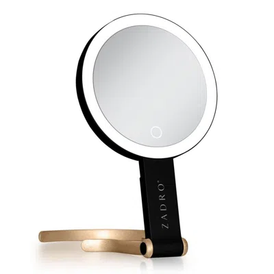 Zadro Multi-position Led Lighted Hand Mirror With 10x/1x - Black/gold In Metallic