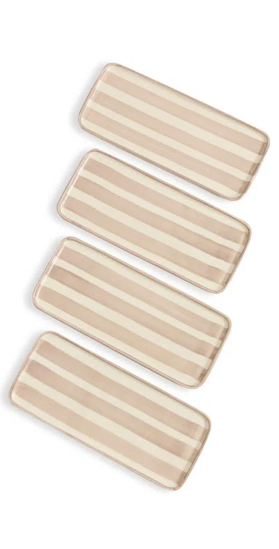 Zafferano Lido Rectangular Plates Set Of 4 Sand Stripe In Brown