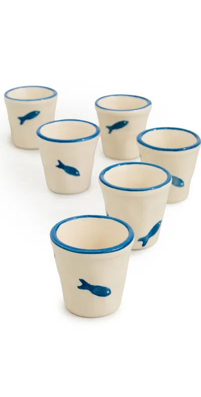 Zafferano Stencil Espresso Shot Cups Fish In Blue