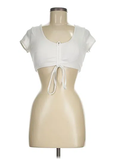 Pre-owned Zaful Short Sleeve Top Ivory Keyhole Neckline Tops In White