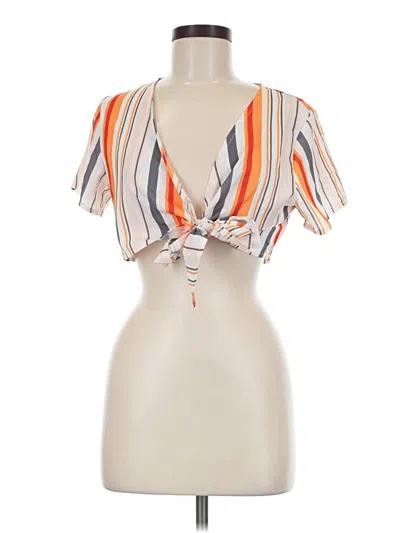 Pre-owned Zaful Short Sleeve Top Orange Plunge Neckline Tops