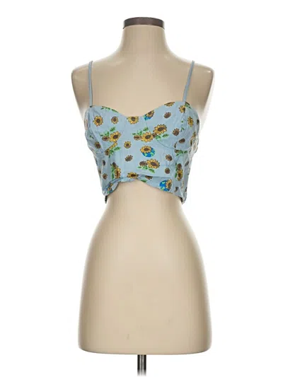 Pre-owned Zaful Sleeveless Top Blue Floral Pattern Sweetheart Neckline Tops