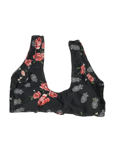 Pre-owned Zaful Swimsuit Top Black Floral Pattern Swimwear